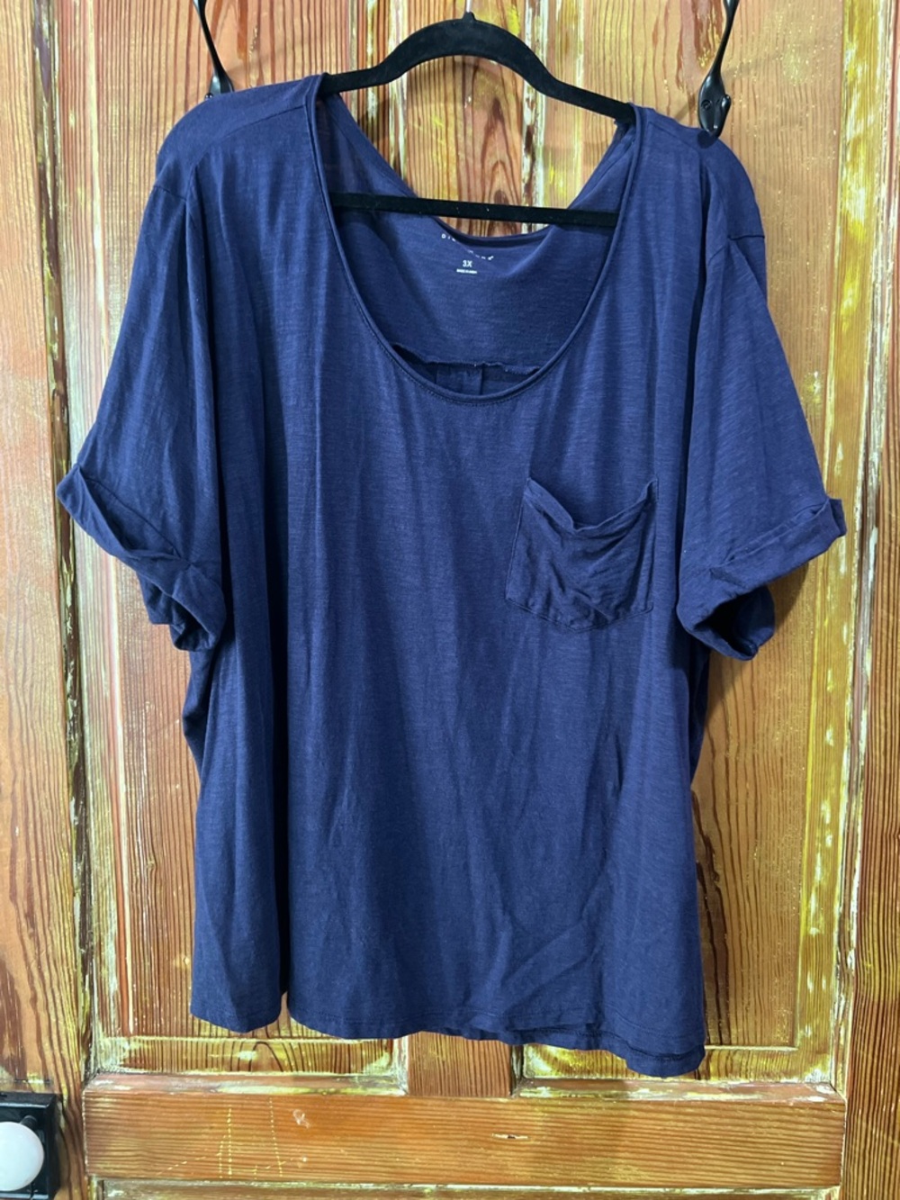 New Directions Navy Scoop Neck Pocket Tee
